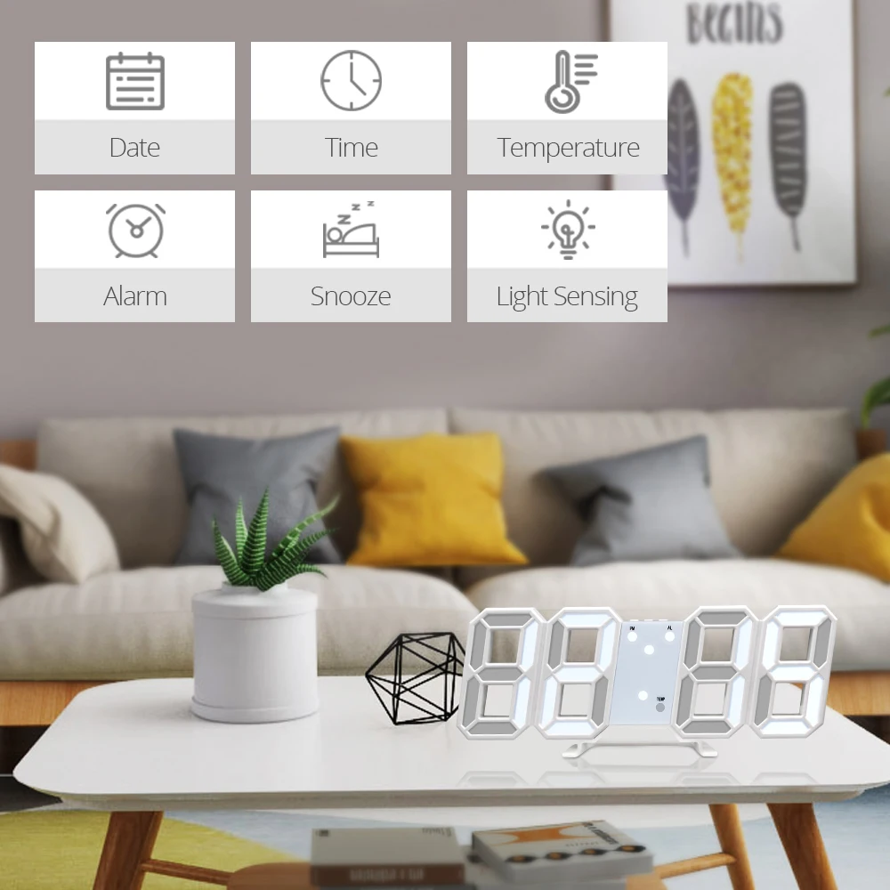 Светодиодный Будильник 3D часы цифровые спальня ленивый просыпаться электронные настенные часы время/дата/температура дисплей украшение дома
