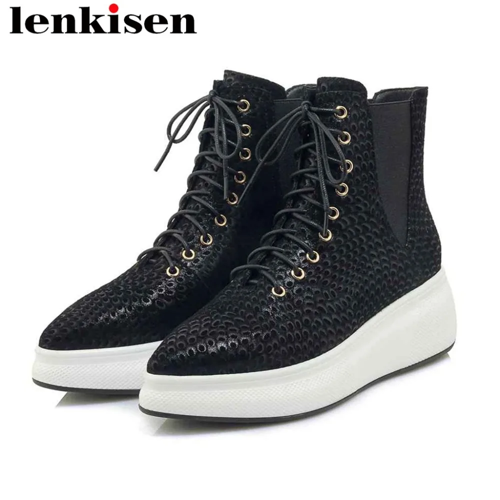 

Lenkisen superstars young lady pointed toe slip on waterproof med thick bottom luxury sheep leather Gorgeous chelsea boots L16