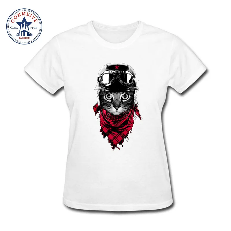 

New Fashion Funny girl's Cute Cat Cool Cat Ride motorcycle Cotton funny t shirt women