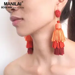 Manilai Bohemia 3 слоистых хлопок модные серьги-кисточки ювелирные изделия многоцветный себе бахрома длинные висячие серьги для женщин