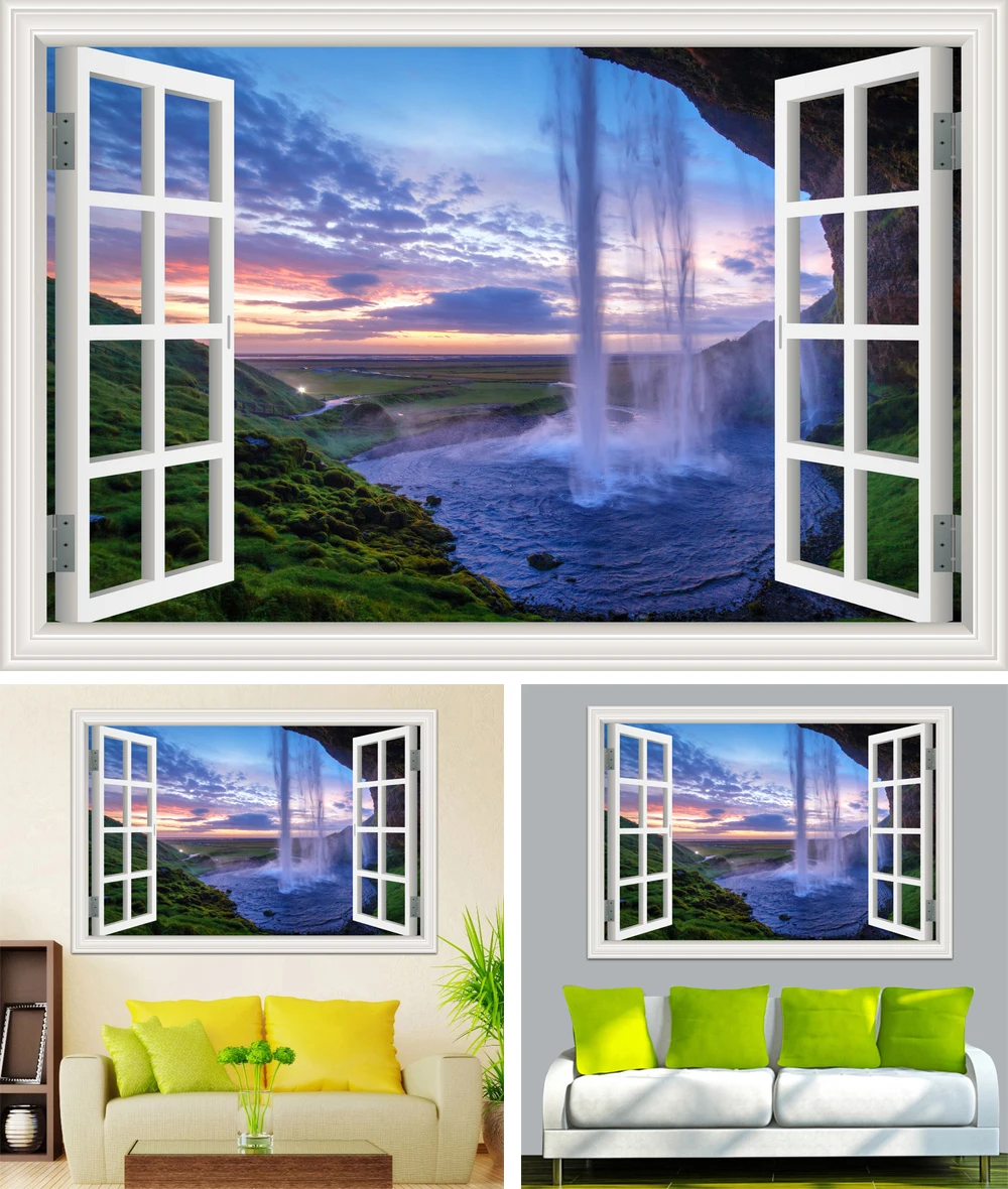 Настенные художественные водопады 3D оконные наклейки на стену пейзаж гостиная кухня настенные художественные виниловые плакаты и принты