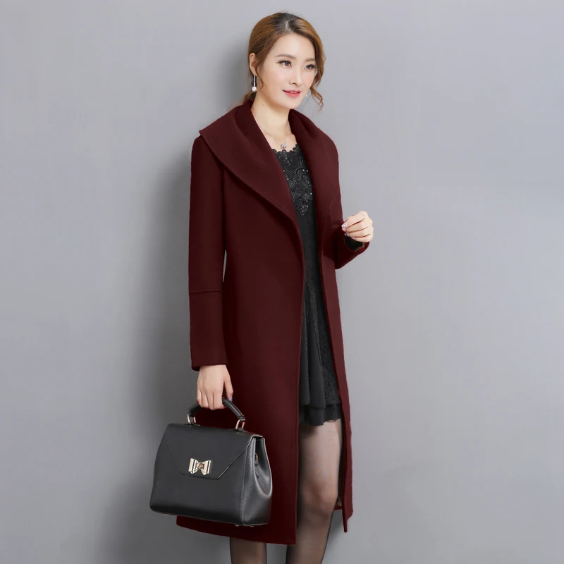

High Quality Free Shipping New Autumn Winter Wool Slim Women Work Wear Fashion Long Coats Long Coat