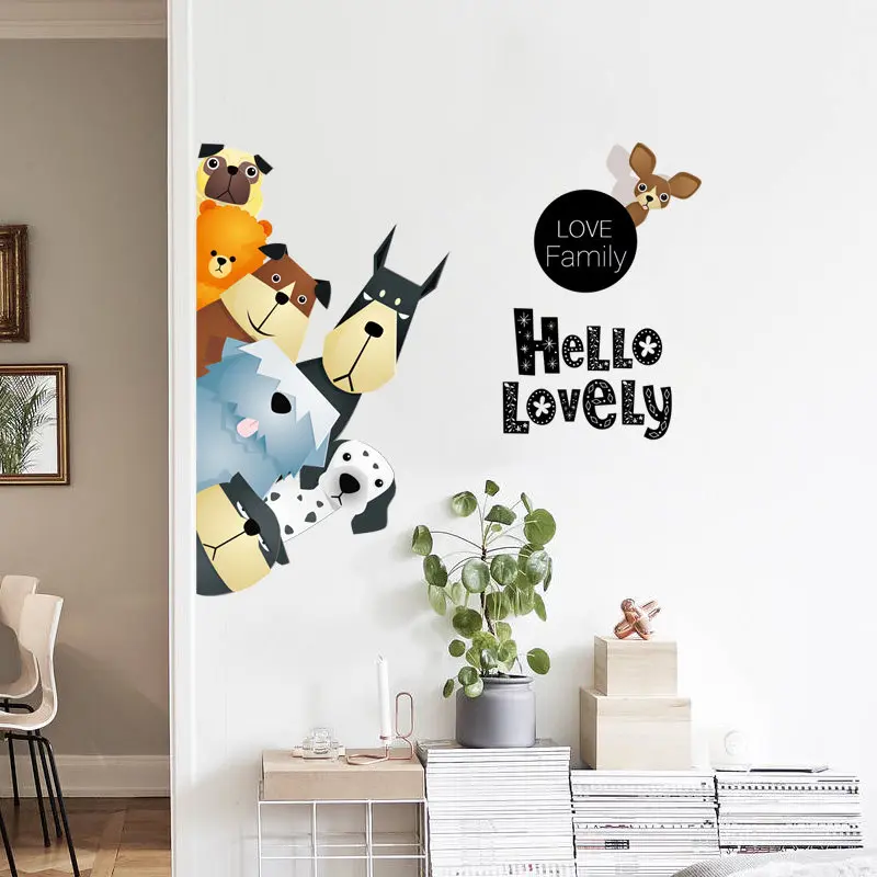 Lovely Dogs 3D Wall Sticker Funny Door Window Wardrobe Fridge Decorations for Kids Room Home Decor Cartoon Animal Art Decal Lovely Dogs 3D Wall Sticker Funny Door Window Wardrobe Fridge Decorations for Kids Room Home Decor Cartoon Animal Art Decal