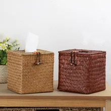 

NEWYEARNEW Tissue Box for Car Handicraft Woven Straw Antique Noble Tissue Case Holder Home Decoration Storage Wedding Gift