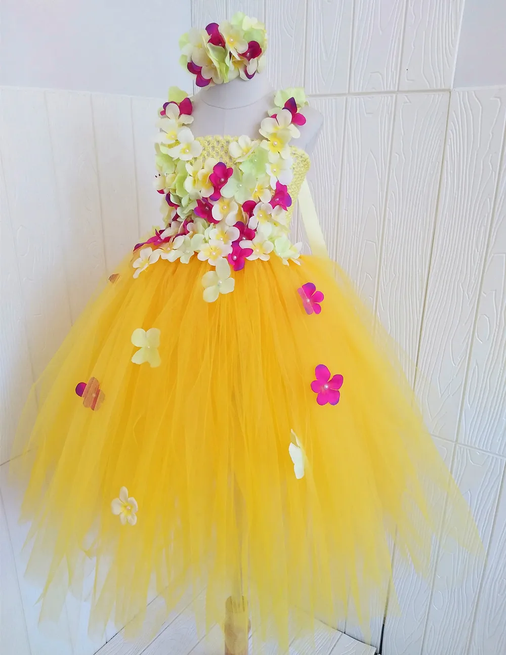 Желтое платье-пачка с цветами и гортензией для девочек; платье принцессы Белль для девочек на свадьбу и День рождения; детское фатиновое платье феи с цветами