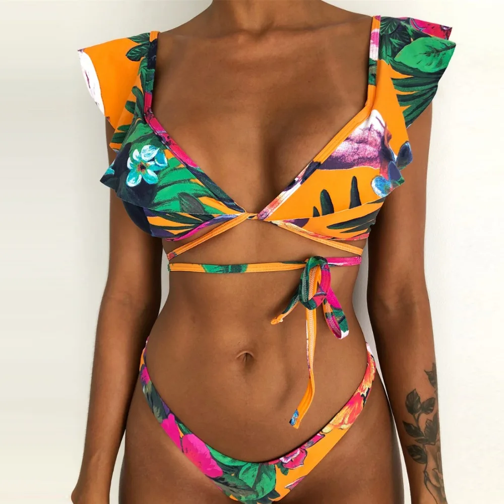 

2019 Sexy Bikini Women Swimwear Ruffle Swimsuit Brazilian Bikini Set Halter Bathing Suit Beachwear Swim Suit Summer Female