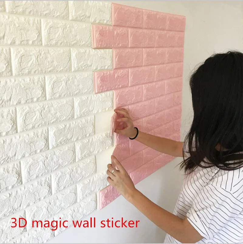 

DIY Self Adhensive 3D Brick Wall Stickers Living Room Decor Foam Waterproof Wall Covering Wallpaper For TV Background Kids Room