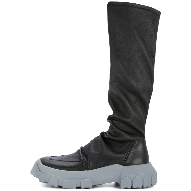 

Boots Women Autumn Winter New Med Heels Thick Sole Couple Shoes Platform Leather Motorcycle Boots Ladies Shoes Zapatos De Hombre