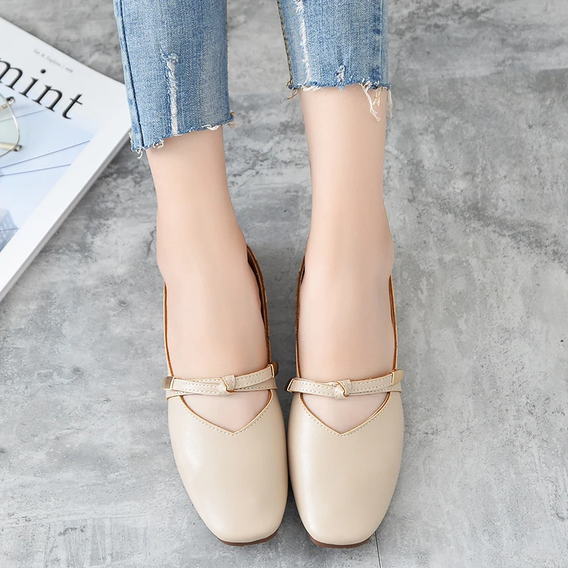 

Ngouxm spring autumn women Mary Janes shoes woman square head flat shoes ladies large size casual comfortablebreathable female