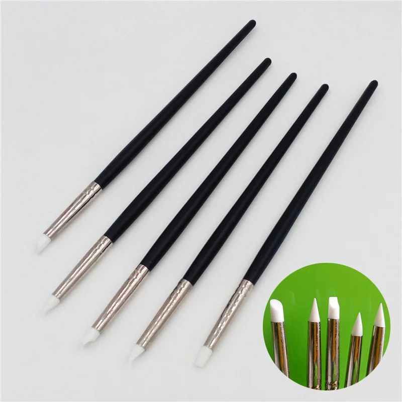 

5 Pcs Nail Art Pen Brushes Soft Silicone Carving Craft Supplies Pottery Sculpture UV Gel Building Clay Pencil DIY Tools