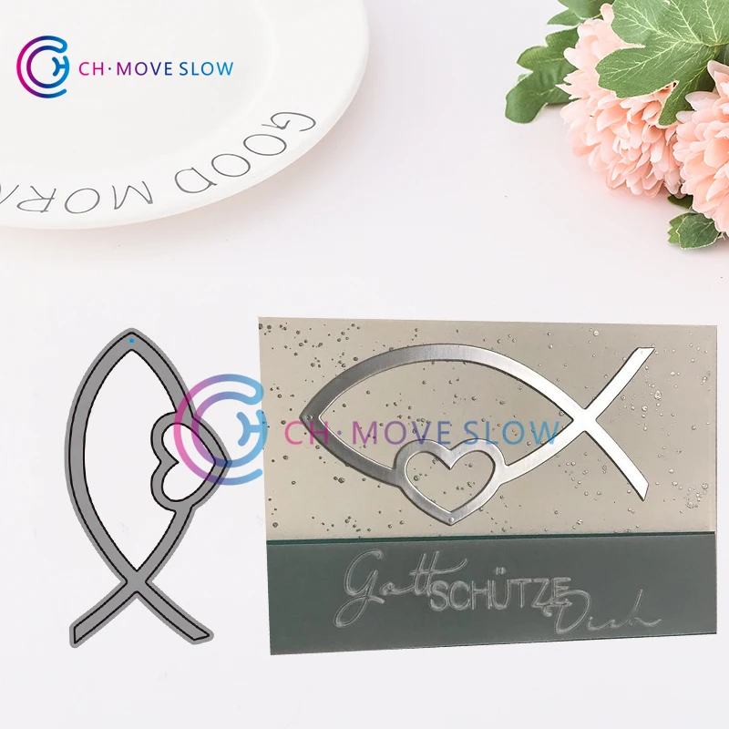 

CH 2019 New Arrival Design Fish with Heart Metal Cutting Dies 3D DIY Scrapbooking Carbon Sharp Craft Die Photo Invitation Cards