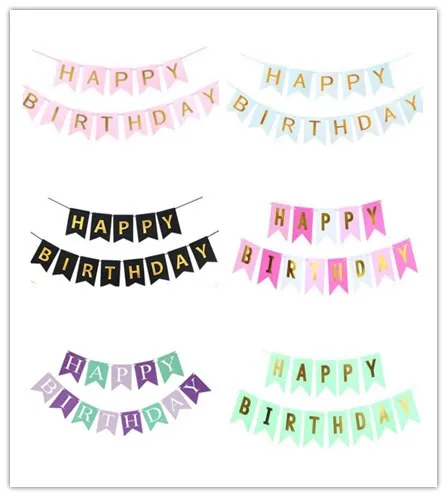 

Glitter Happy Birthday Bunting Banner Gold Letters Hanging Garlands Pastel Pink String Flags Baby Shower Party Decor