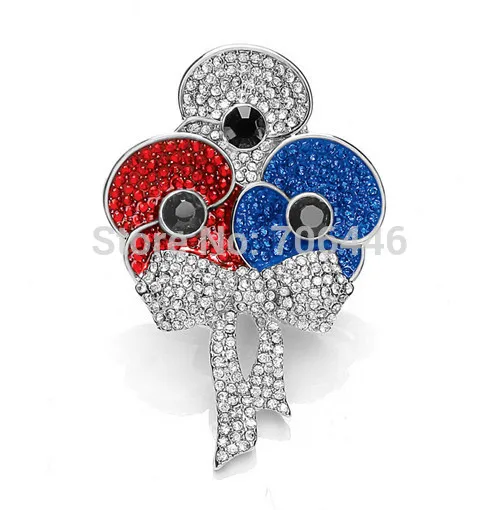 

2.1 Inch Beautiful Rhinestone Diamante British Bouquet Crystal Poppy Brooch Remembrance Day Pins