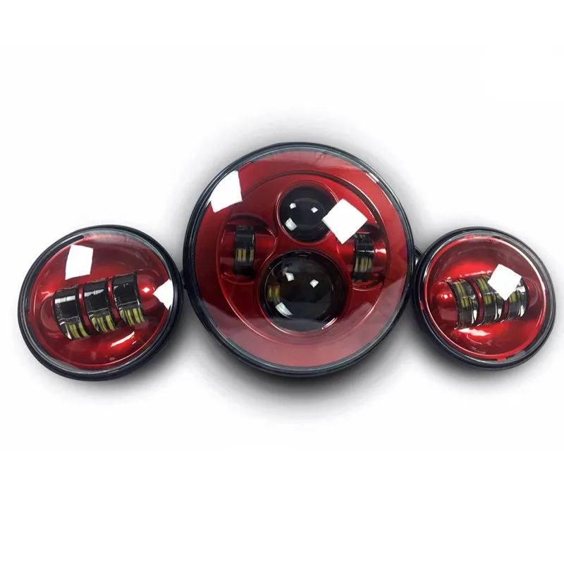 

Red Set for Harley MOTO 7'' Round LED Headlights + for Harley 2pcs 4-1/2'' Auxiliary Spot Fog Passing Light