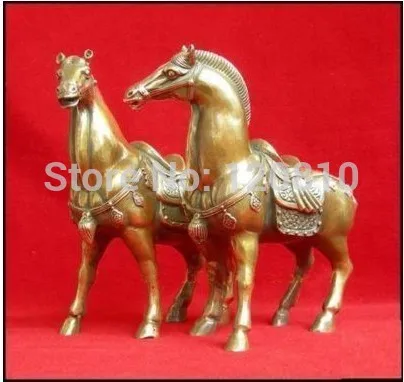 

wholesale promotion cheap old art & antiques Chinese 1Pair Chinese bronze brass Horses Statue figurine 6.4"H