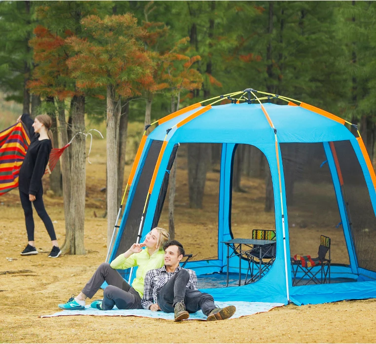 Горячая, автоматическая двухслойная Водонепроницаемая большая семейная палатка на 8 человек, TXZ-0028, шестиугольная палатка на 8 человек, большая купольная палатка