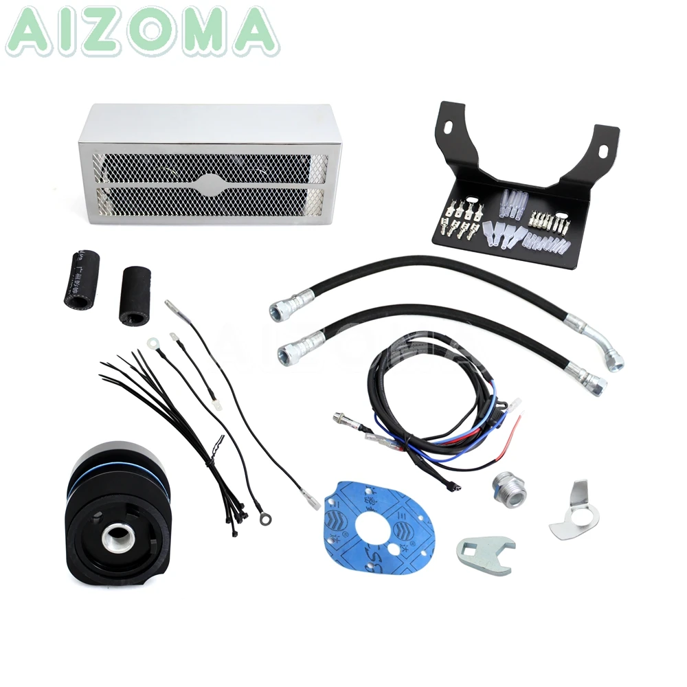 

Chrome Motorcycle 2.0 Reefer Oil Cooler w/ Oil Funnel & Filter Kit for Harley Street Road Glide FLHT FLHR FLHX FLHTC FLTRX FLT
