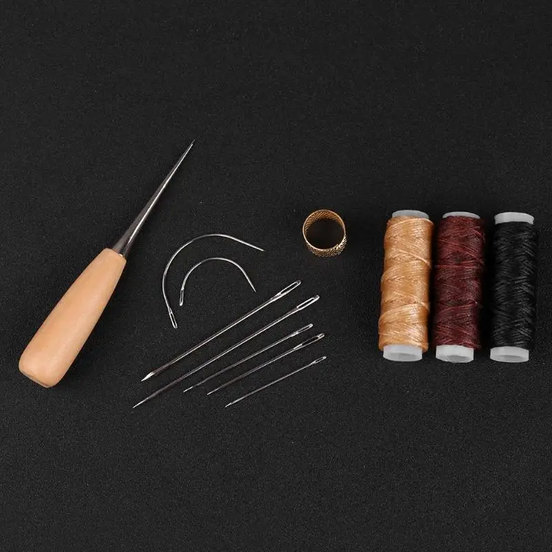 12 шт. Набор для ремонта кожи DIY Набор для шитья легко переносить ручные швейные иглы Вощеная пряжа, шило дополнительные наконечники для шитья - Цвет: as show