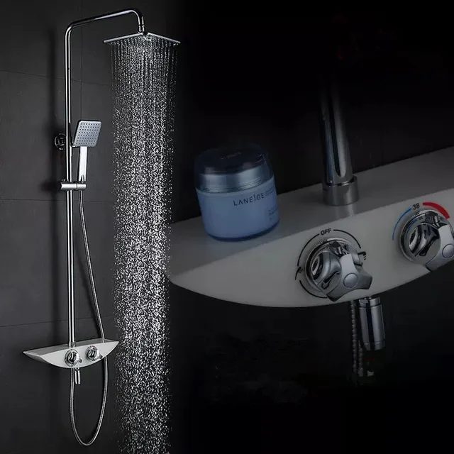 Thermostatische douche set met witte badkamer mengkraan bad douche ... Thermostatische douche set met witte badkamer mengkraan bad douche ...