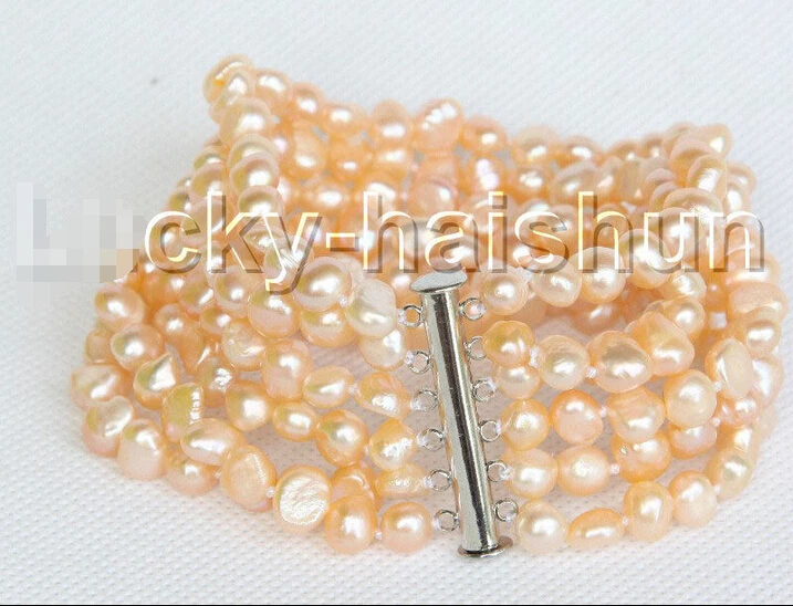 

8" 8mm 6row Baroque pink FW pearls bracelet magnet clasp j11135 @^Noble style Natural Fine jewe SHIPPING new >>free shipping
