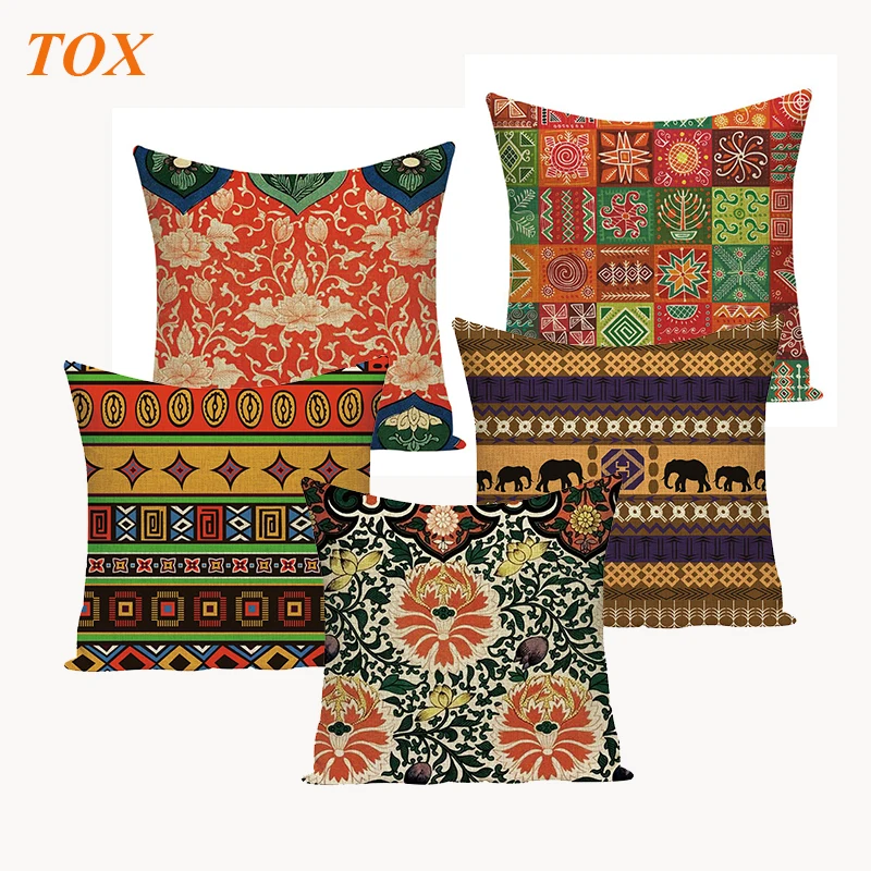 

TOX African National Stripe Bohemian Style Geometric Home Cushion Cove Decorative Throw Pillow Covers Linen Ethnic Pillow Case
