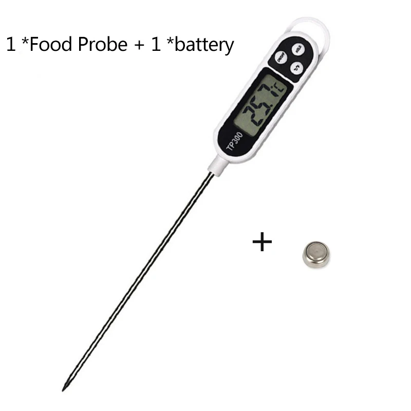 1Pcs Digital Food Thermometer Long Probe Electronic Cooking Thermometer for Cake Soup Fry BBQ Meat For Kitchen Thermometer - Цвет: with battery