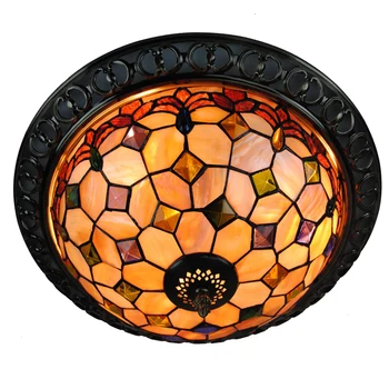

Retro Tiffany Stained Shell Flush Mount Light E26/E27 European Vintage Ceiling Lamps For Bar Kitchen Dining Room Lighting CL220
