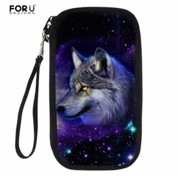 

FORUDESIGNS Cool Animal Wolf Galaxy Pattern Large Men Wallet Zipper Bank Card Holder Wallet Female Money Bags Passport Cover Bag