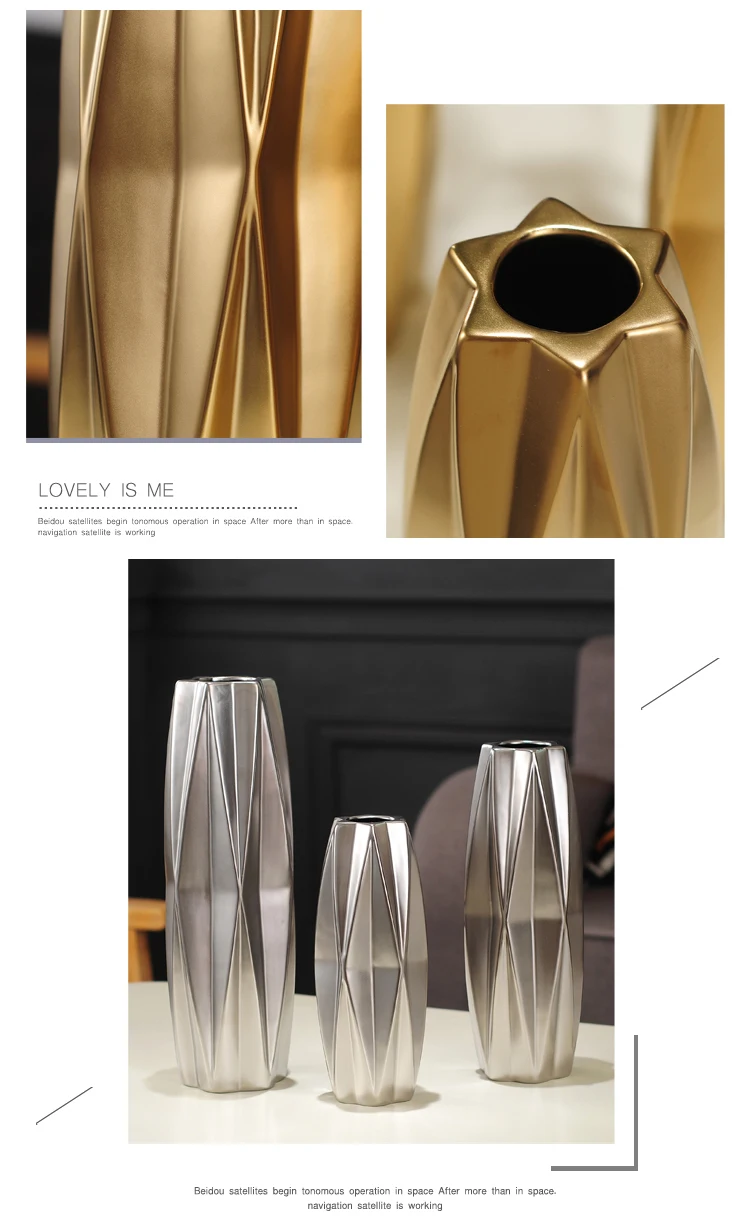 Европейская Золотая матовая Алмазная фарфоровая ваза, современная модная керамическая ваза для цветов, для дома, офиса, свадьбы, Рождества, Нового года, украшение