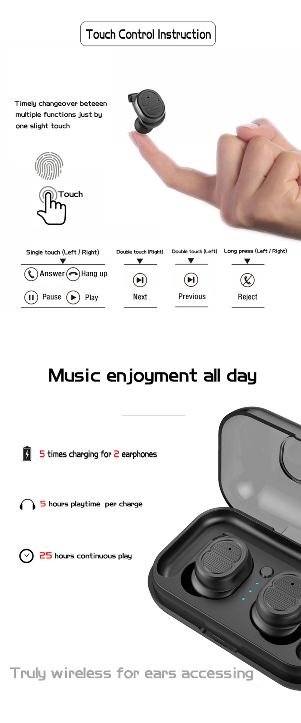 TWS Mini Wireless Bluetooth Earphones Bluetooth V5.0 HiFi Stereo Sound Headphones Headset IPX5 Waterproof Earbuds For All Phone (5)