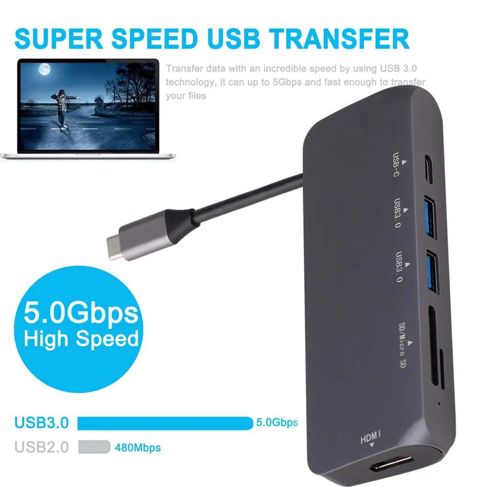 Адаптер 6 в 1 USB Type C для зарядки 4K HDMI Card Reader 3 0 адаптер MacBook Pro New|USB-хабы| |