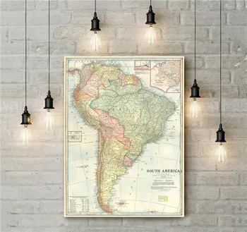 

South America 1899 Map Vintage World Map Learning Education Home Decoration Bar Pub Cafe Wall Art Canvas Sticker Print Painting