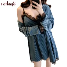 Fdfklak спальные наборы для женщин Весна Осень ночная рубашка халат набор бархатный домашний халат элегантный кружевной халат набор ночных рубашек Q1497