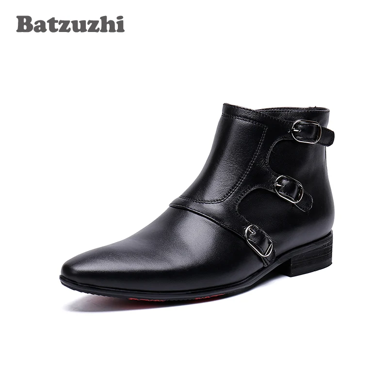 Für Ankle Zapatos Echtes Schwarzes De Handgemachte Batzuzhi Leder Herbst Schwarz Spitz Winter Männer Boot Stiefel Hombre I7wwnPxqz