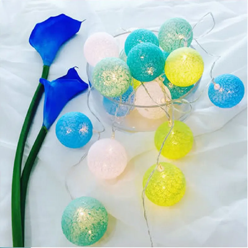 1 Pc 3 M 20led Main Coton Boule Guirlande Lumineuse Decoration Guirlandes Pour La Chambre D Enfant Vacances Avec 20 Pcs Bleu Et Vert Coton Balles Aliexpress