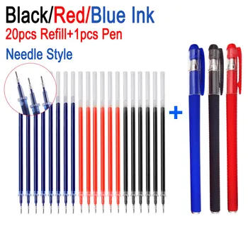 

DELVTCH 0.5mm 20pcs+1Pen Gel Pen Refill Needle tip Office Signature Pen Rods Red Blue Black Ink Office School Stationery Supply