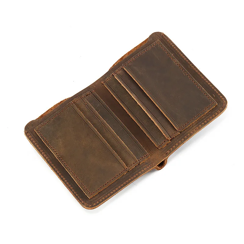 Men Genuine Leather Wallet Vintage Crazy Horse Leather Male Wallets Purse Famous Brand 6 Credit Card Slot Carteira Masculina 2