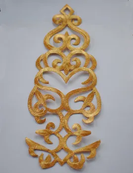 

30cm*11.5cm Gold Embroidery fabric applique lace Gold patches Iron on clothing patches DIY Garment Accessories 5pcs / lot