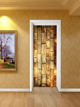 

2 pcs/set Wall Stickers DIY 3D Retro Brick Pattern Door Stickers Bedroom Living Room Bathroom Door Stickers Decoration Waterproo