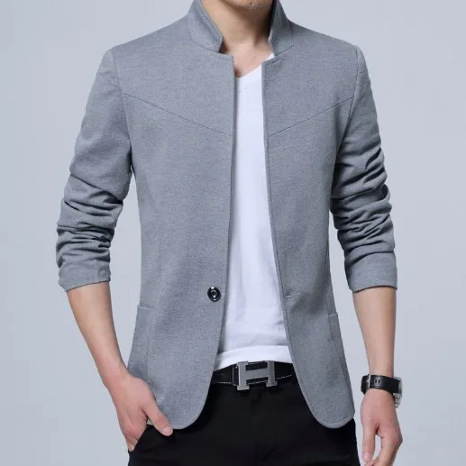 

Men Black Blue Grey Red Slim Fit Chinese Blazer Jacket Mens Mandarin Collar Blazer Men Plus Size Bomber Suit Jacket 3XL 4XL 5XL