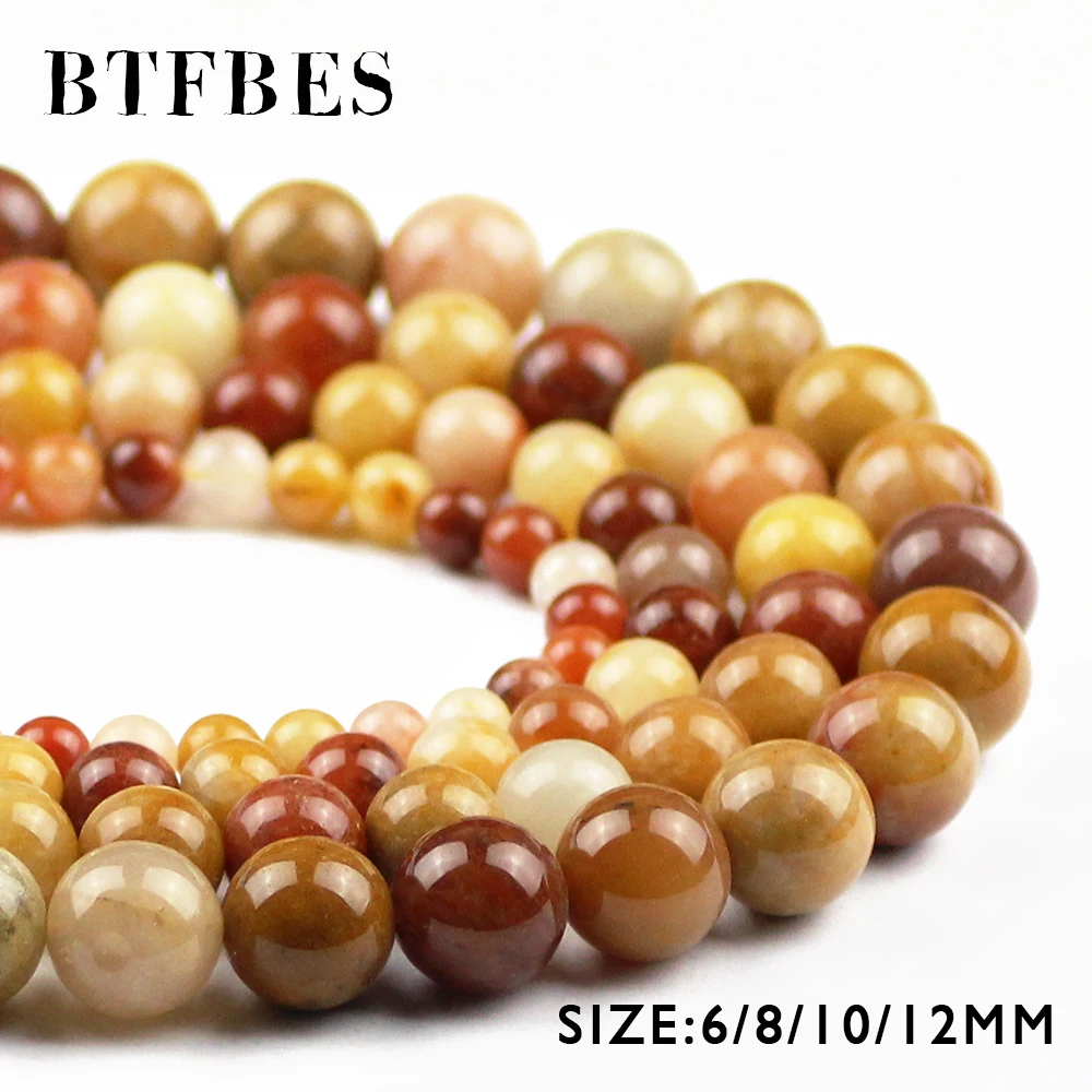 

BTFBES Golden Finch Beads Natural Stone LIGHTER IMPERIAL 6 8 10 12mm Gold Color Round Loose Bead For Jewelry Bracelet Making DIY