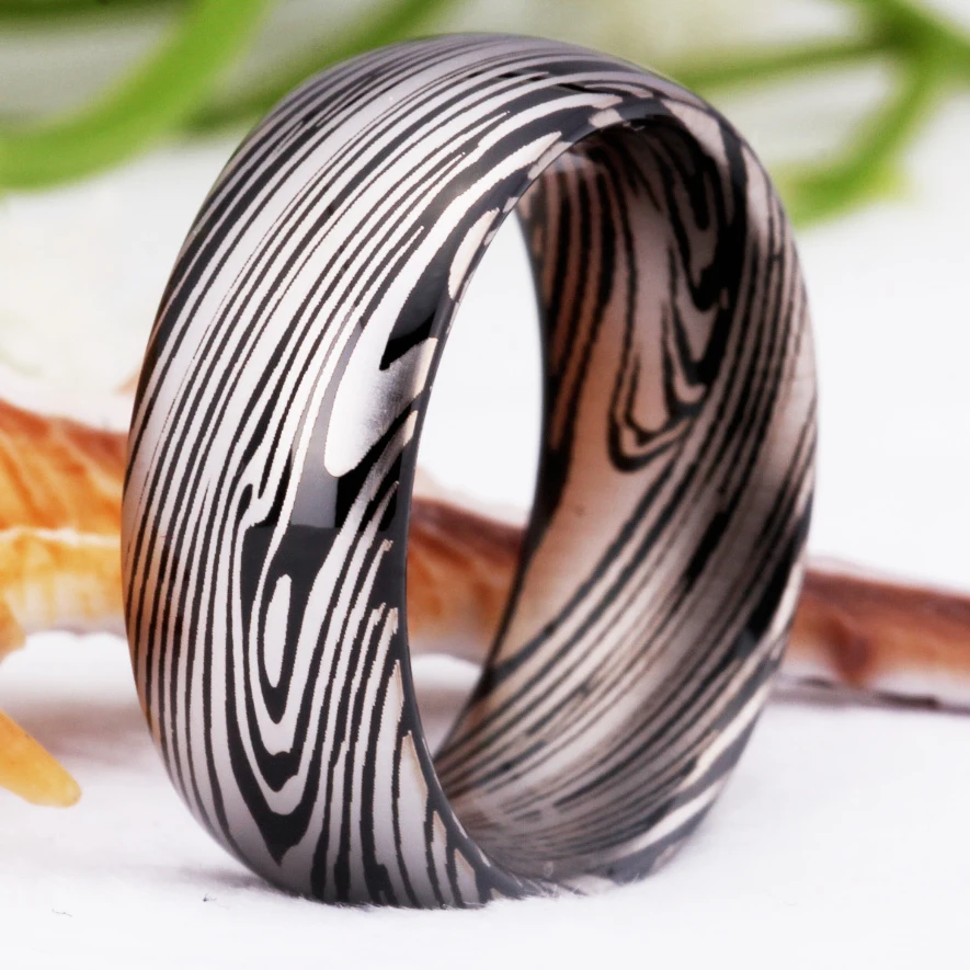 Мужские 8 мм Дамасские полосы вольфрамовое кольцо женские удобные подходят обручальные кольца мультяшный брелок лягушка Пепе кольцо комфортный дизайн