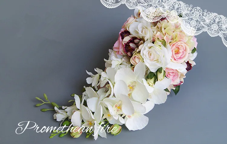 JaneVini 2018 водопад Королевский синий цветы шелк Букеты свадебные с кристаллом Винтаж искусственного свадебные цветы букет невесты розовый