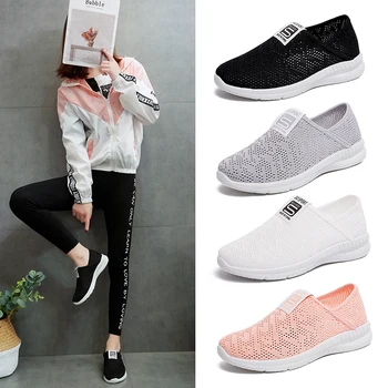 

Women Sports Shoes Slip on Running Shoes Girl Mesh Outdoor Solid Breathable Casual Comfortable Cool Shoes Summer Sneakers 39 40
