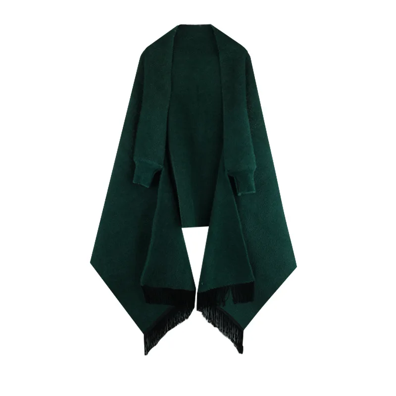 Cape bourgogne Femmes Cardigan Nouvelle Élégant Top Qualité Automne Gland souris Outwear 2018 Cachemire vert Socialite Manches Noir blanc Chauve De Chandails Écharpe 0715 8B65S