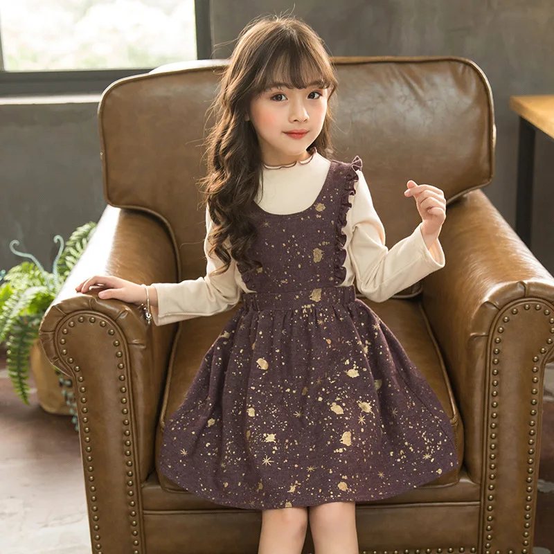 New 2018 Autumn Baby Dress Set Two Pieces Set For Girl Suit Children Shirt and Vest Dress Kids Clothing Set for Toddler,#3311