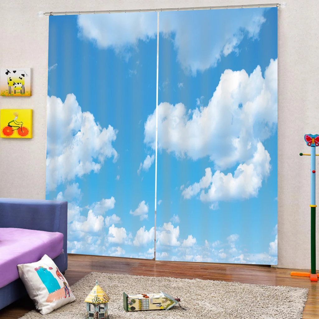 

Blue sky and white clouds Thin Windows Curtains for Living Room Bedroom Decorative Kitchen Curtains Drapes Window Treatments