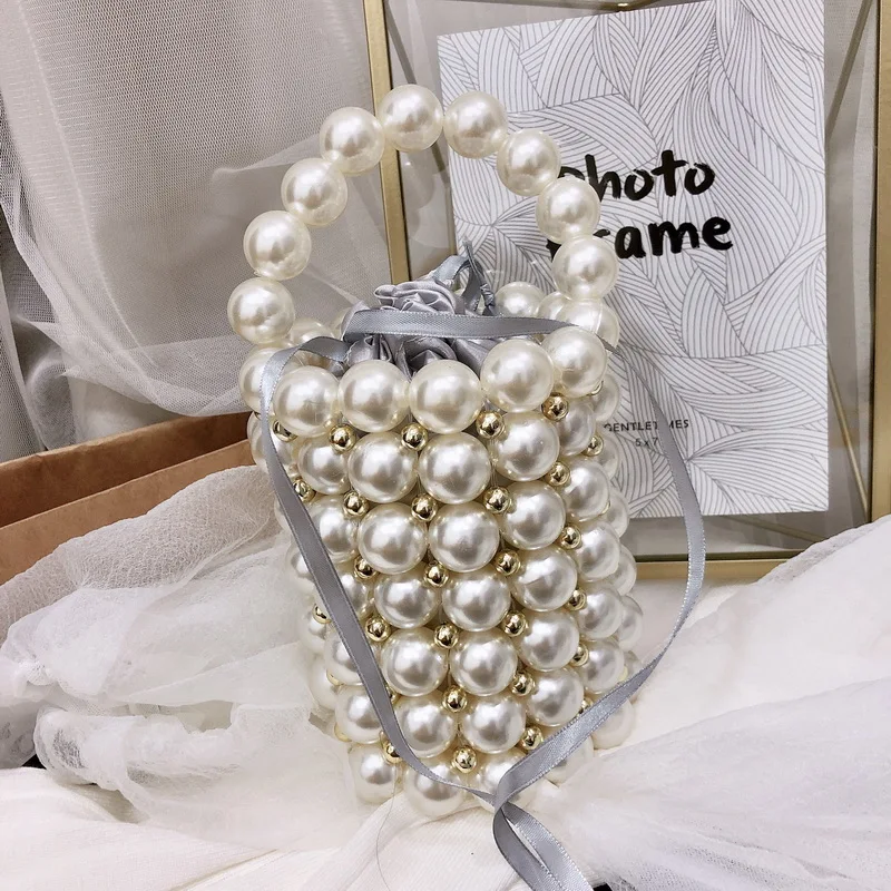 Pearl Beaded Box Tote Bag Ms. Party Elegant Handbag Summer Luxury Brand White Beaded Handmade Dinner Bag Free Shipping