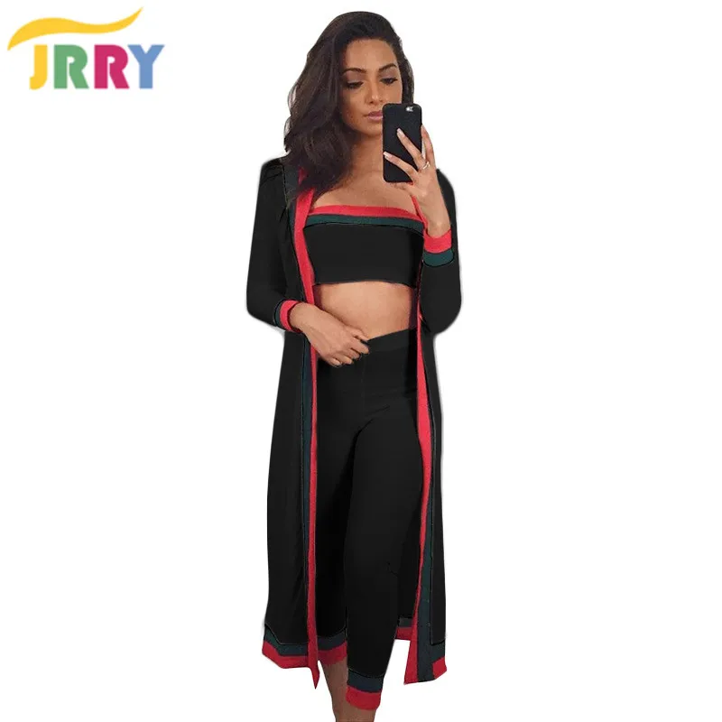 JRRY Three Pieces Print Women Jumpsuit Long Sleeve Cape Coat Strapless Top Long Pants Ladies