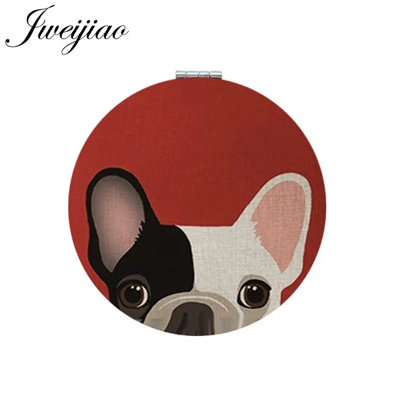 

JWEIJIAO Dog Photo Makeup Mirror Mini Folding 1X/2X Magnifying Portable Animal Art Photo Round Hand Compact Mirrors